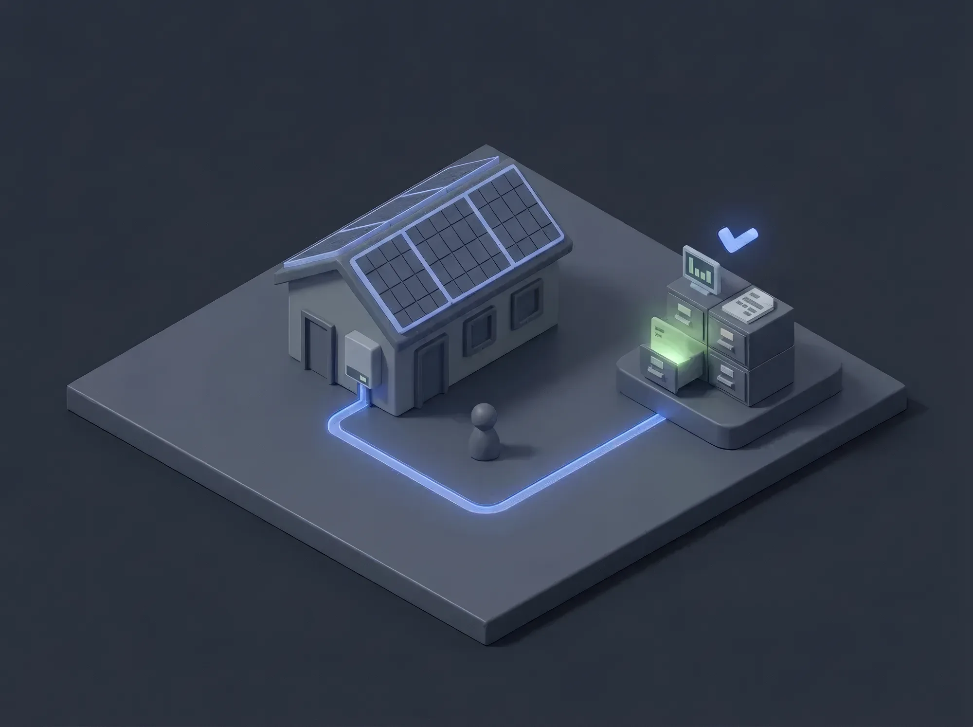 Isometrische Szene: eine Solaranlage wird an ein Register angebunden